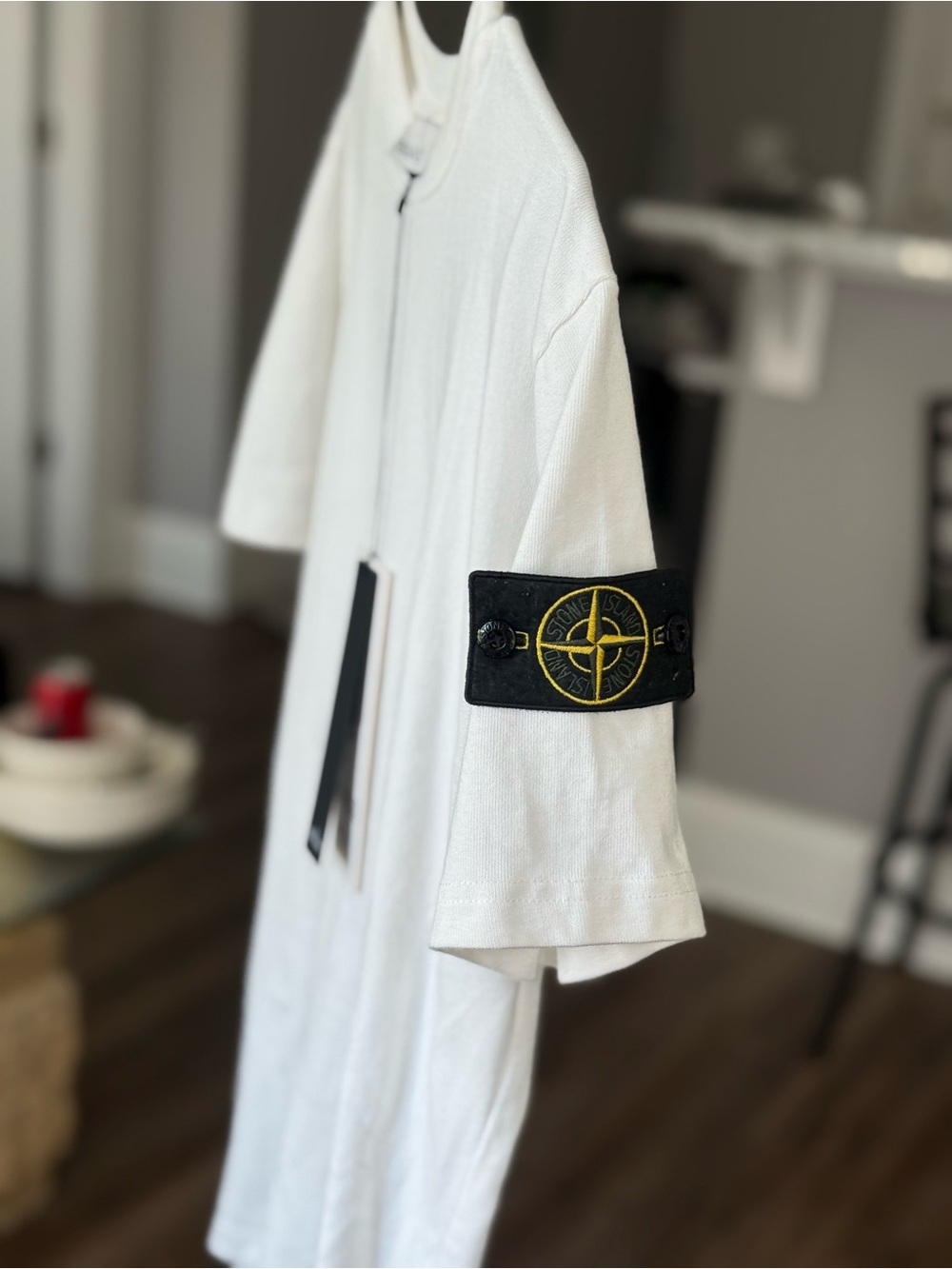 Stone Island White T-Shirt with Black Patch Logo